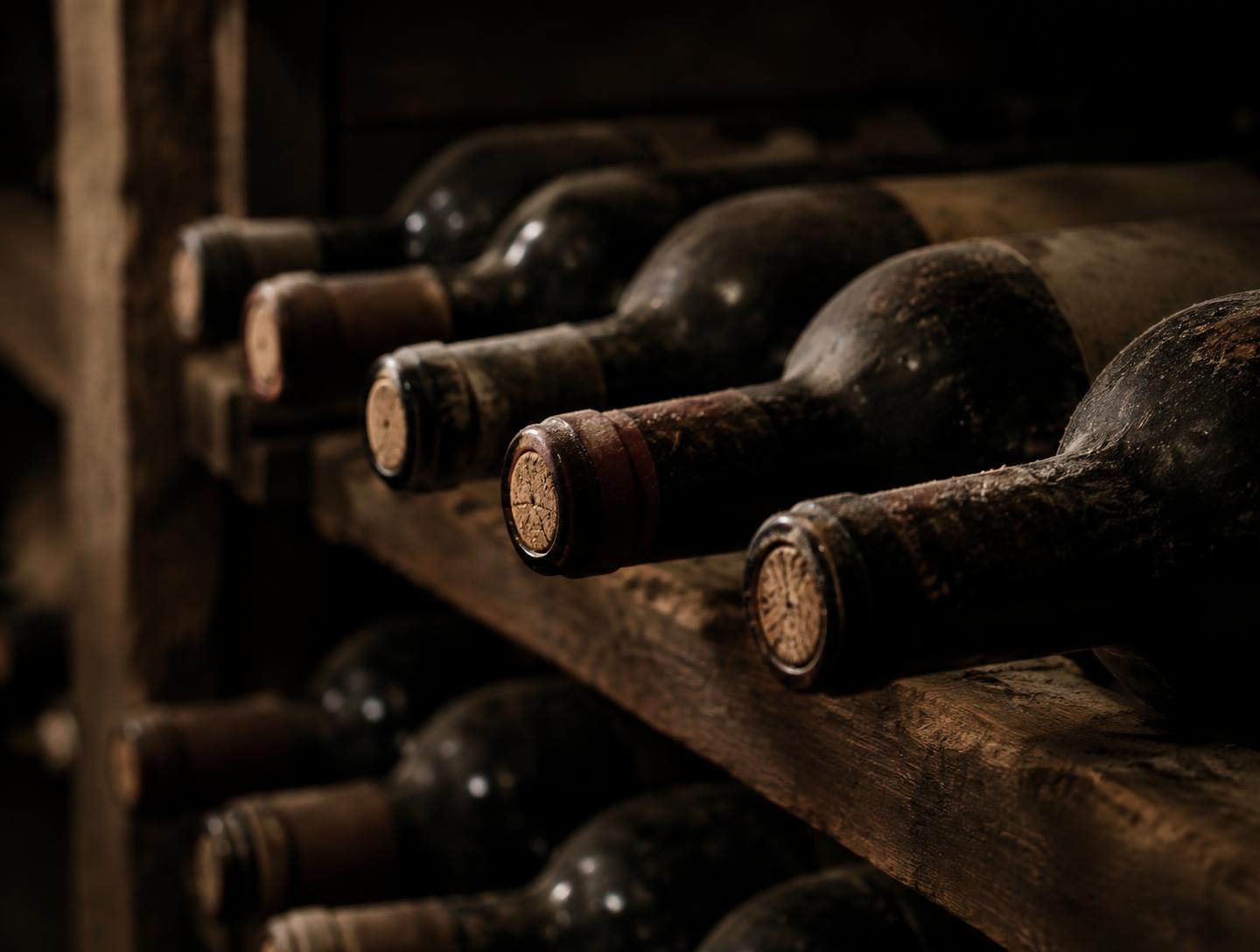 Wine bottles in a cellar