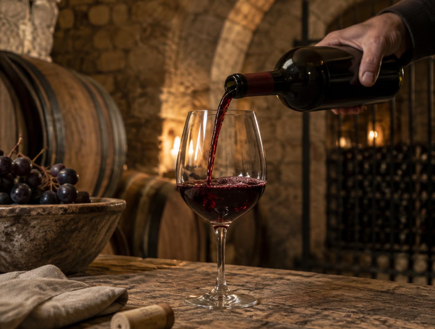 Wine being poured into a glass